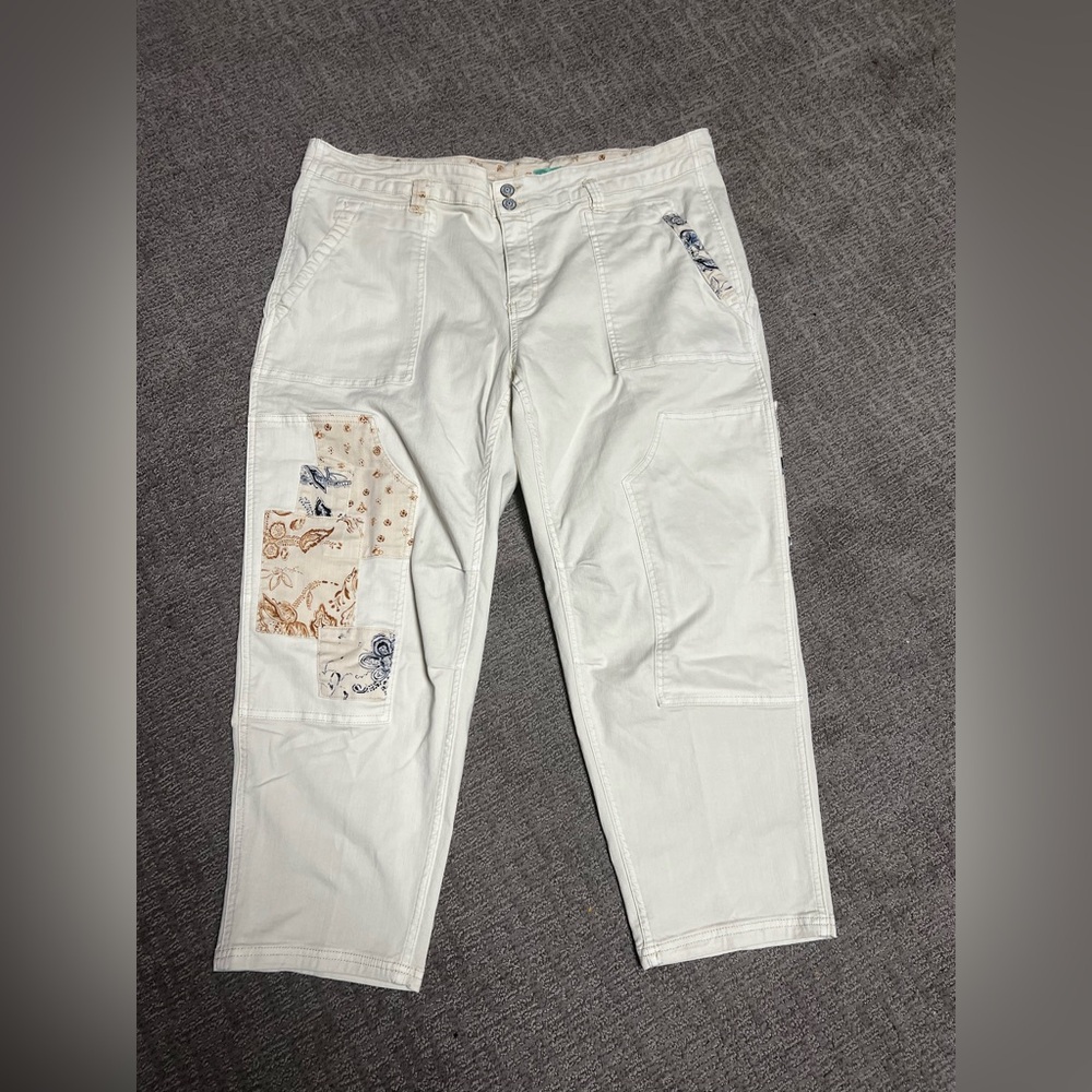 Ladies pilcro patchwork ivory jeans plus size 18w fall cottagecore